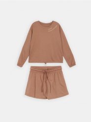 Bawełniana piżama dwuczęściowa z napisem - brązowy. Brązowe piżamy Sinsay, bez wzorów, z bawełny, bez ramiączek. Za 49.99 zł.