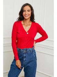 Soft Cashmere Kardigan w kolorze czerwonym rozmiar: 38/40. Czerwone kardigany Soft Cashmere, bez wzorów, z kaszmiru. Za 125.45 zł.