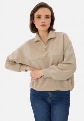 Prążkowana bluza ze stójką B-MOXI. Brązowe bluzy Volcano, s, bez wzorów, z dzianiny, bez kaptura. Za 169.99 zł.