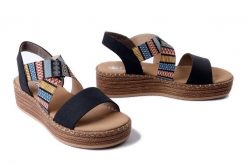 RIEKER V4551-14 blue combiantion, sandały damskie. Niebieskie sandały Rieker, bez wzorów, bez obcasa, na koturnie, bez zapięcia. Za 299.90 zł.