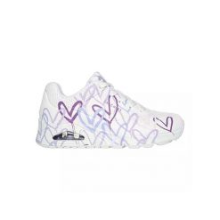 Kapcie SKECHERS UNO-SPREAD THE LOVE Biały. Białe obuwie domowe Skechers, bez wzorów, z syntetyku, bez zapięcia. Za 463.99 zł.