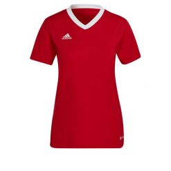 Koszulka piłkarska damska Adidas Entrada 22 Jersey. Czerwone bluzki Adidas, s, bez wzorów, z bawełny, sportowe, bez kołnierzyka, bez ramiączek. Za 74.00 zł.