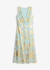 Długa sukienka. Zielone sukienki bonprix, bez wzorów, eleganckie, bez kołnierzyka, bez ramiączek, maxi. Za 147.99 zł.