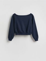 Bluza z odkrytymi ramionami - granatowy. Niebieskie bluzy Reserved, l, bez wzorów, z bawełny, bez kaptura. Za 99.99 zł.