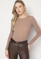 Beżowa Wiskozowa Bluzka z Długim Rękawem z Dodatkiem Kaszmiru Uninda. Brązowe bluzki Born2be, uniwersalny, bez wzorów, z jeansu, eleganckie, bez kołnierzyka, bez ramiączek. Za 79.99 zł.