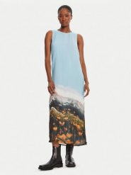 Desigual Sukienka codzienna Plisado Paisaje 25WWVW07 Błękitny Regular Fit. Niebieskie sukienki Desigual, na co dzień, s, bez wzorów, z syntetyku, bez kołnierzyka, bez ramiączek, proste. Za 639.99 zł.