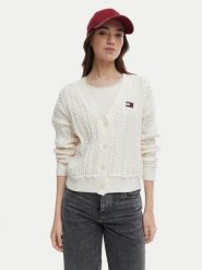 Tommy Jeans Kardigan DW0DW23024 Écru Regular Fit. Białe kardigany Tommy Jeans, m, bez wzorów, z bawełny. Za 529.99 zł.