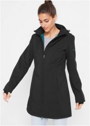 Długa kurtka funkcyjna softshell z barankiem. Czarne kurtki sportowe bonprix, bez wzorów, z softshellu, bez kaptura. Za 299.99 zł.
