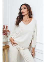 So Cachemire Sweter "Arobaz" w kolorze kremowym rozmiar: M. Brązowe swetry So Cachemire, m, bez wzorów, ze splotem, bez ramiączek. Za 187.96 zł.