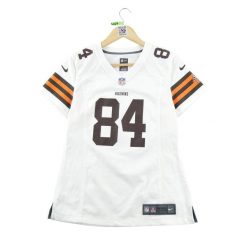 Koszulka NFL Cleveland Browns dla kobiet. Białe bluzki Nike, l, bez wzorów, sportowe, bez kołnierzyka, bez ramiączek. Za 170.36 zł.