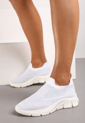 Białe Wsuwane Buty Sportowe ze Skarpetkową Cholewką Tiamonika. Białe obuwie sportowe Renee, z materiału, bez zapięcia. Za 44.99 zł.