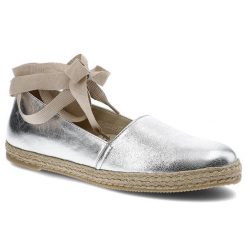 Srebrne Espadryle Karino Damskie Stylowe Obuwie. Szare espadryle Karino, bez wzorów, ze skóry, bez obcasa, bez zapięcia. Za 199.00 zł.