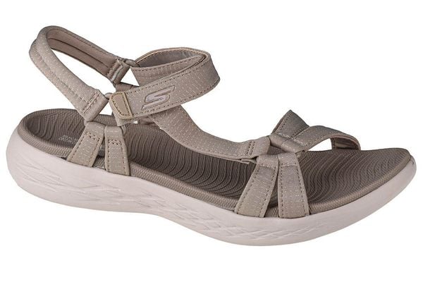 Sandały damskie, On the GO 600 - Brilliancy. Brązowe sandały Skechers, bez wzorów, z materiału, sportowe, bez obcasa, bez zapięcia. Za 229.99 zł.