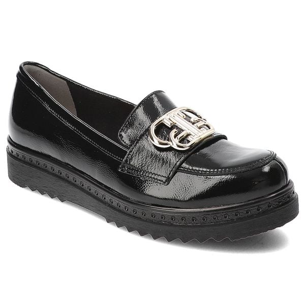 Czarne Półbuty Armodo Lakierowane Mokasyny Damskie. Czarne mokasyny Armodo, z aplikacjami, z lakierowanej skóry, bez obcasa. Za 389.00 zł.