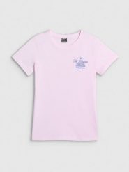 4F T-shirt regular z nadrukiem damski - różowy XXL. Czerwone t-shirty 4f, xxl, bez wzorów, z bawełny, bez kołnierzyka, bez ramiączek. Za 59.99 zł.