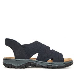 Sandały Rieker. Niebieskie sandały Rieker, bez wzorów, bez obcasa, na płaskiej podeszwie, bez zapięcia. Za 329.99 zł.