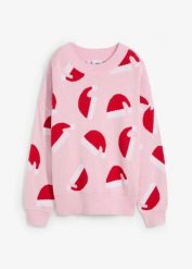 Cienki sweter z okrągłym dekoltem, oversize. Czerwone swetry bonprix, bez wzorów, bez ramiączek. Za 99.99 zł.