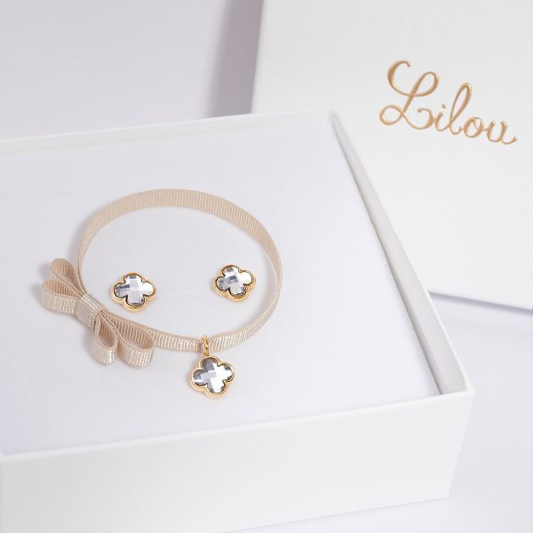 Zestaw Mini Icons z koniczyną III. Białe bransoletki Lilou, pozłacane. Za 317.00 zł.