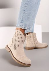 Beżowe Ażurowe Botki ze Skórzaną Wkładką Tinatalie. Brązowe botki Renee, na lato, w ażurowe wzory, z jeansu, bez obcasa, na obcasie, bez zapięcia. Za 159.99 zł.