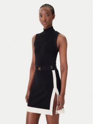 Elisabetta Franchi Sukienka dzianinowa AM-02S-61E2-V390 Czarny Regular Fit. Czarne sukienki Elisabetta Franchi, s, bez wzorów, z dzianiny, bez kołnierzyka, bez ramiączek. Za 1,659.00 zł.