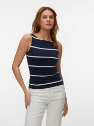 Vero Moda Bluzka w kolorze granatowym rozmiar: M. Niebieskie bluzki Vero Moda, m, bez wzorów, z bawełny, bez kołnierzyka, bez ramiączek. Za 69.91 zł.