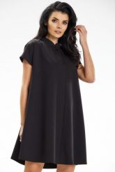 Trapezowa sukienka mini z pękniętym dekoltem czarna. Czarne sukienki Awama, m, bez wzorów, eleganckie, bez kołnierzyka, bez ramiączek, mini, trapezowe. Za 289.00 zł.
