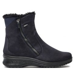 Botki Ara. Niebieskie botki Ara, bez wzorów, bez obcasa, na płaskiej podeszwie, bez zapięcia. Za 539.99 zł.