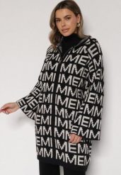 Czarno-Biały Rozpinany Kardigan z Kapturem z Motywem Liter Belletusa. Czarne kardigany Born2be, l, bez wzorów, z jeansu. Za 119.99 zł.