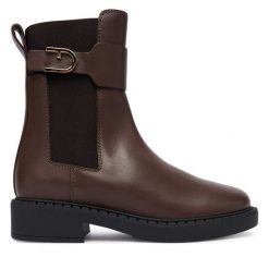 Sztyblety Furla. Brązowe botki Furla, bez wzorów, bez obcasa, na płaskiej podeszwie, bez zapięcia. Za 1,299.00 zł.
