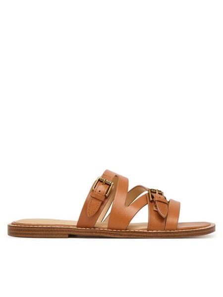 Guess Klapki FLJGRY LEA03 Brązowy jasny. Brązowe klapki Guess, z aplikacjami, ze skóry, bez obcasa. Za 417.99 zł.