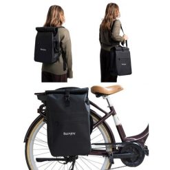Wodoodporny plecak rowerowy 3w1 – plecak, sakwa na bagażnik i torba na ramię. Czarne torby na ramię RAINJOY, bez wzorów, eleganckie, do ręki, bez dodatków. Za 290.00 zł.