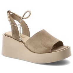 Sandały damskie Chebello, cholewka ze skóry naturalnej typu zamszowego miękka komfortowa wkładka minimalistyczny fason styl elegancki i nowoczesny, b. Brązowe sandały CheBello, bez wzorów, ze skóry, eleganckie, bez obcasa, na koturnie, bez zapięcia. Za 509.00 zł.