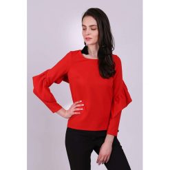 Bluzka w kolorze czerwonym. Czerwone bluzki Jesienny butik, xs, bez wzorów, bez kołnierzyka, bez ramiączek. W wyprzedaży za 129.95 zł.