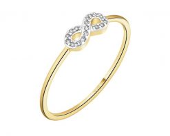 Pierścionek z żółtego złota z diamentami - nieskończoność - 0,02 ct - próba 375. Żółte pierścionki Apart, z diamentem, złote. Za 999.00 zł.