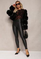 Czarne Legginsy z Imitacji Skóry z Regularną Talią i Szerokim Pasem w Biodrach Idrissa. Czarne legginsy Renee, l, bez wzorów, z jeansu. Za 39.99 zł.