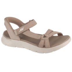 Sandały damskie, Slip-Ins: Go Walk Flex Sandal - Illuminate. Brązowe sandały Skechers, bez wzorów, bez obcasa, bez zapięcia. Za 311.99 zł.