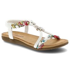 Sandały damskie Artiker, cholewka z materiału elastyczny pasek na pięcie plecione detale, białe, 58C0626. Białe sandały Artiker, z aplikacjami, eleganckie, bez obcasa, bez zapięcia. Za 139.00 zł.