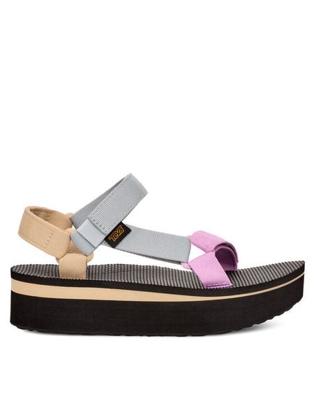 Teva Sandały Flatform Universal 1008844 Szary. Szare sandały Teva, bez wzorów, z materiału, bez obcasa, na koturnie, bez zapięcia. Za 205.99 zł.