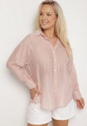 Różowa Koszula o Kroju Oversize Dolamana. Czerwone koszule Born2be, uniwersalny, bez wzorów, z jeansu, eleganckie, bez kołnierzyka, bez ramiączek. Za 79.99 zł.