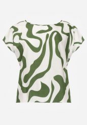 Zielona Wiskozowa Bluzka Oversize z Krótkim Rękawem w Abstrakcyjny Wzór Ginedina. Zielone bluzki Born2be, l, bez wzorów, z jeansu, biznesowe, bez kołnierzyka, bez ramiączek. Za 49.99 zł.