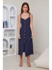 Rodier Lin Lniana sukienka w kolorze granatowym rozmiar: L/XL. Niebieskie sukienki Rodier Lin, l, bez wzorów, ze lnu, bez kołnierzyka, bez ramiączek, maxi. Za 118.84 zł.