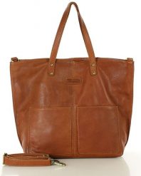 Torebka skórzana brązowa camelowa duża typu shopper - MARCO MAZZINI. Brązowe shopper bez wzorów, ze skóry, duże, bez dodatków. Za 386.99 zł.