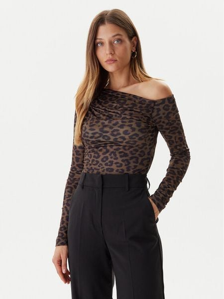 Guess Bluzka W5BP08 K1492 Brązowy Slim Fit. Brązowe bluzki Guess, s, z aplikacjami, z syntetyku, bez kołnierzyka, bez ramiączek. Za 230.10 zł.