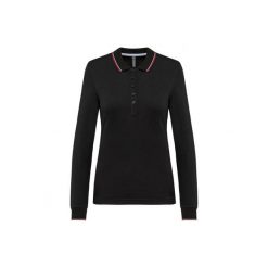 Damska koszulka polo pique z długim rękawem Kariban. Czarne bluzki KARIBAN, bez wzorów, bez kołnierzyka, bez ramiączek. Za 142.50 zł.