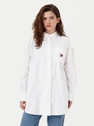 Tommy Jeans Koszula DW0DW20289 Biały Oversize. Białe koszule Tommy Jeans, xxs, bez wzorów, z bawełny, bez kołnierzyka, bez ramiączek. Za 269.99 zł.