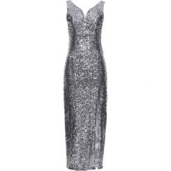 Sukienka z cekinami bonprix srebrny. Szare sukienki bonprix, bez wzorów, eleganckie, bez kołnierzyka, bez ramiączek. Za 199.99 zł.