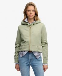 Superdry damska bluza z kapturem Essential Logo Zip Half Brushed – Dusty Sage. Zielone bluzy Superdry, uniwersalny, bez wzorów, z bawełny, z kapturem. Za 286.10 zł.