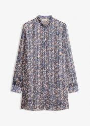 Długa bluzka z szyfonu. Niebieskie bluzki bonprix, bez wzorów, z szyfonu, eleganckie, bez kołnierzyka, bez ramiączek. Za 149.99 zł.