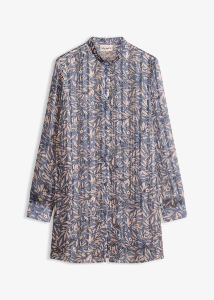Długa bluzka z szyfonu. Niebieskie bluzki bonprix, bez wzorów, z szyfonu, eleganckie, bez kołnierzyka, bez ramiączek. Za 149.99 zł.