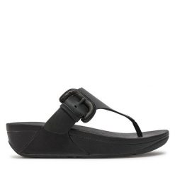 Japonki FitFlop. Czarne klapki FitFlop, bez wzorów, bez obcasa. Za 269.99 zł.